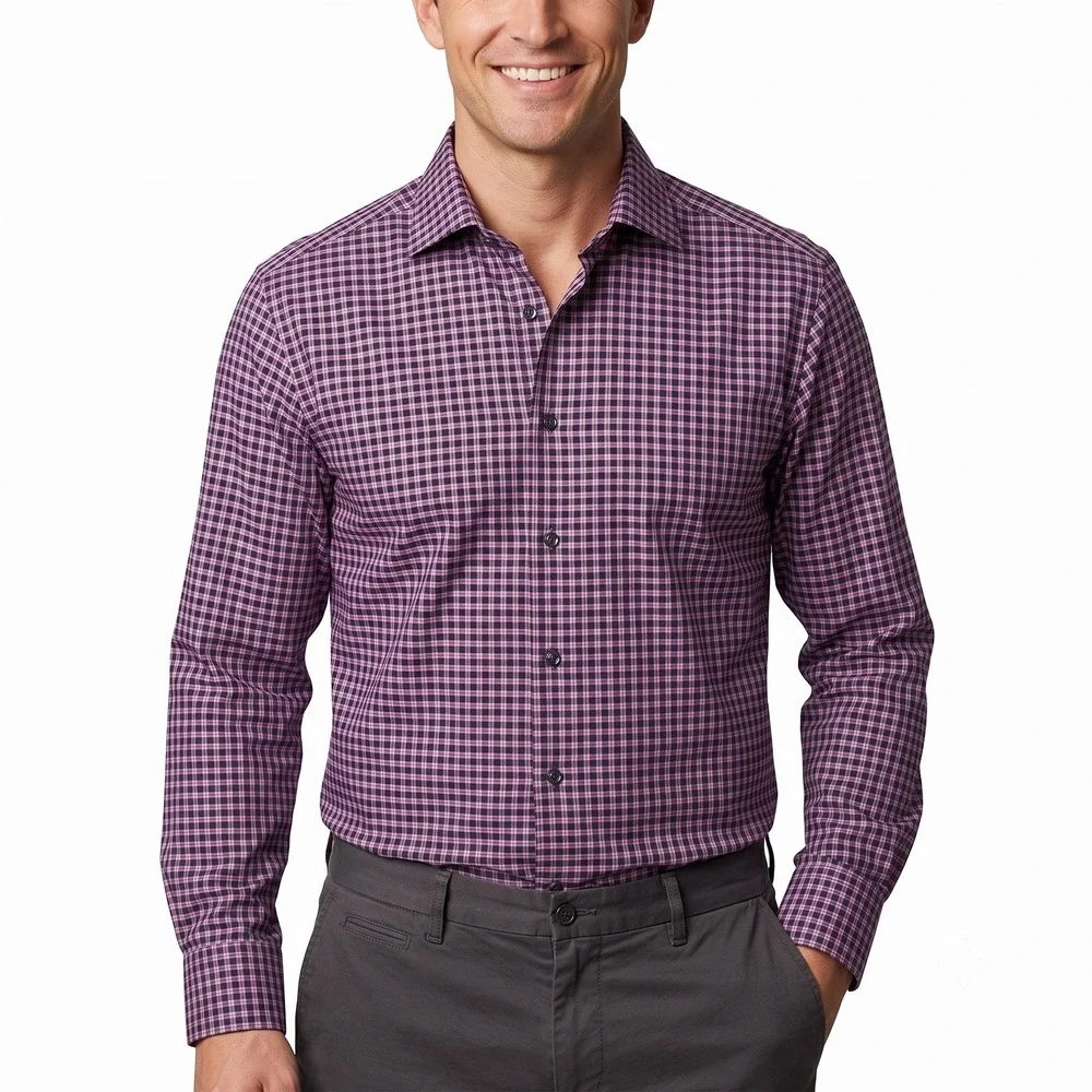 Eton Contemporary Fit Purple Gingham Check Dress Shirt Mens 41 16 L Cotton